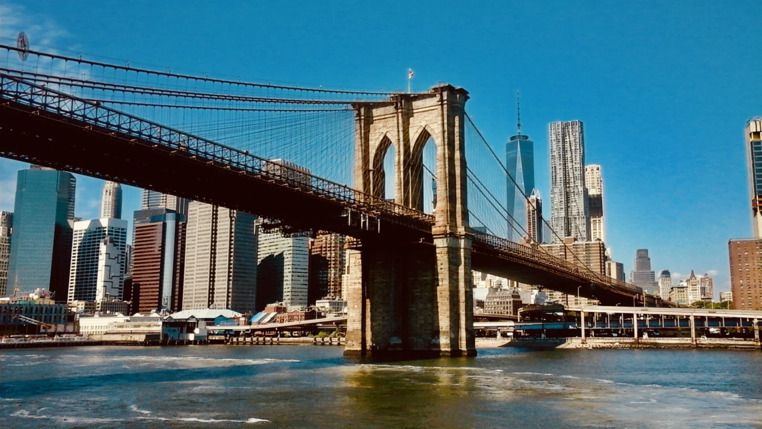 new york skyline grattacieli ponte brooklin stati uniti usa